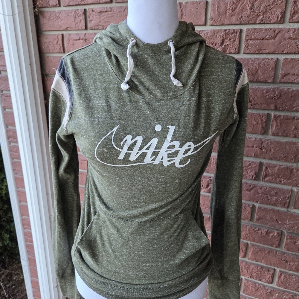 Nike Women's Green Hoodie with White Logo